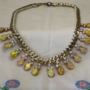 Vintage Opal Glass Teardrop Rhinestone Statement Necklace, Juliana Style